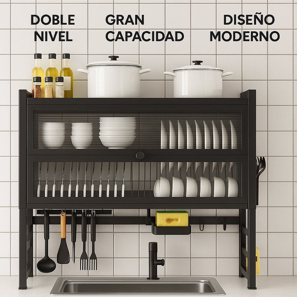 El escurridor que tu cocina estaba esperando - ESCURRIDOR DE PLATOS 2 NIVELES