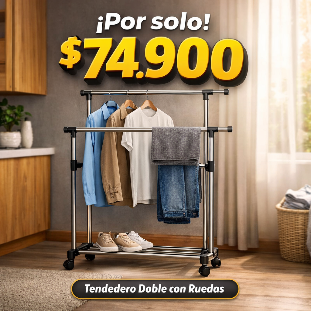 El orden que tu ropa y tu hogar estaban necesitando - Tendedero Doble con Ruedas