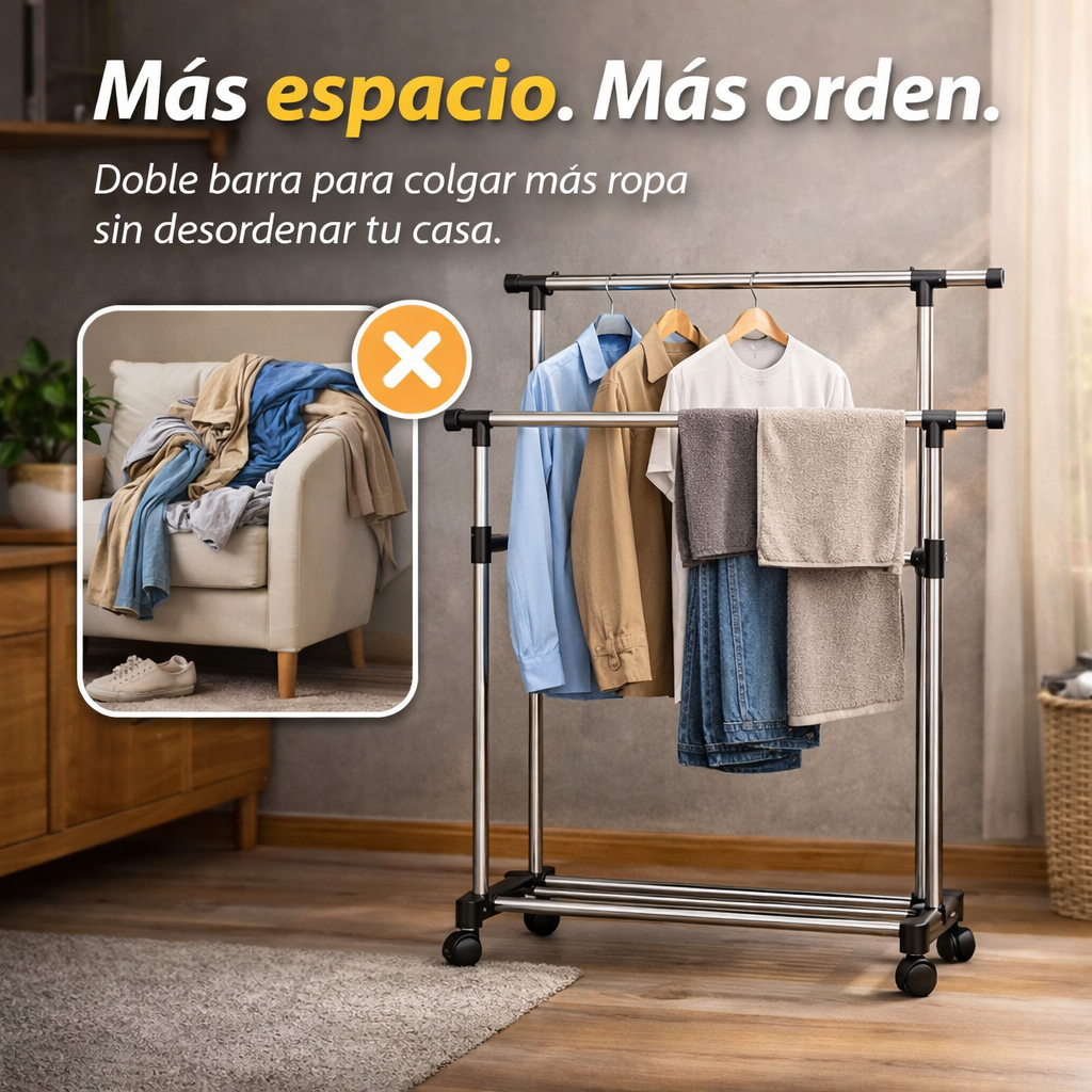 El orden que tu ropa y tu hogar estaban necesitando - Tendedero Doble con Ruedas