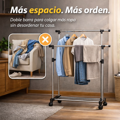 El orden que tu ropa y tu hogar estaban necesitando - Tendedero Doble con Ruedas