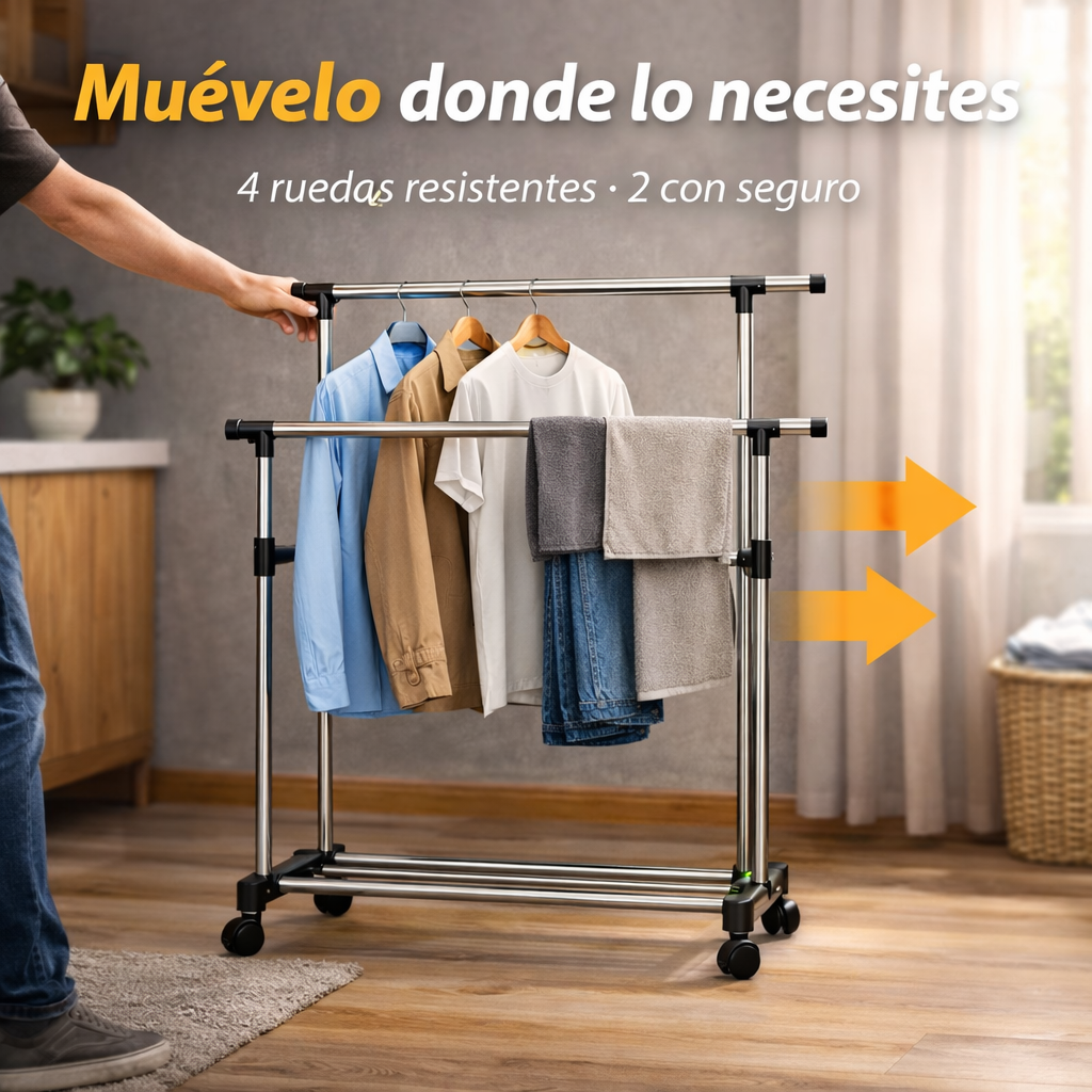 El orden que tu ropa y tu hogar estaban necesitando - Tendedero Doble con Ruedas