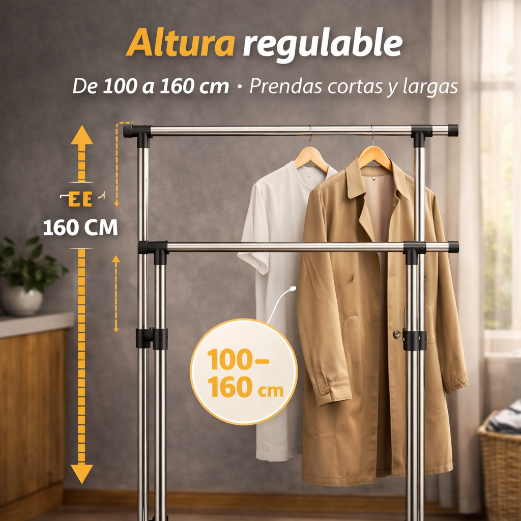 El orden que tu ropa y tu hogar estaban necesitando - Tendedero Doble con Ruedas