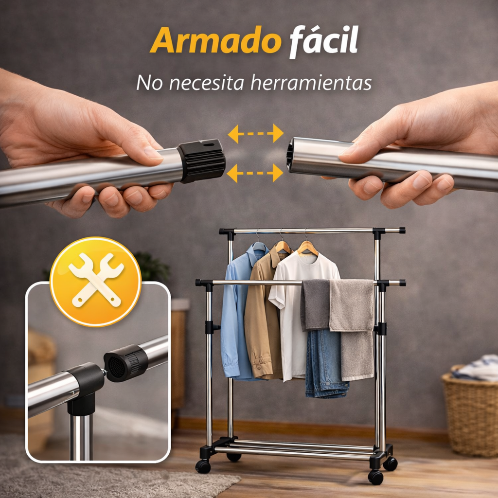 El orden que tu ropa y tu hogar estaban necesitando - Tendedero Doble con Ruedas