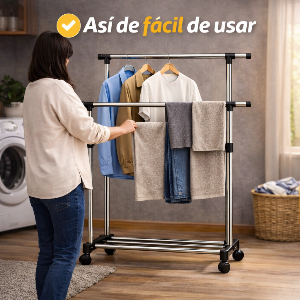 El orden que tu ropa y tu hogar estaban necesitando - Tendedero Doble con Ruedas