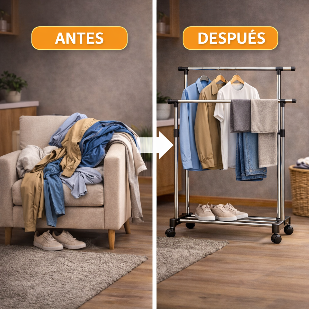 El orden que tu ropa y tu hogar estaban necesitando - Tendedero Doble con Ruedas