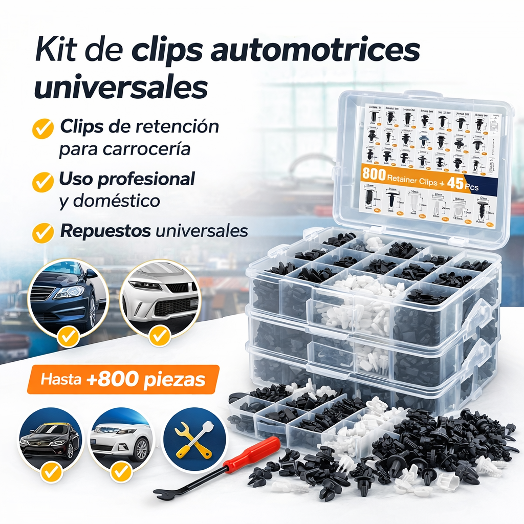 Más de 800 clips para cualquier reparación - KIT PARA PARACHOQUE 800 PIEZAS