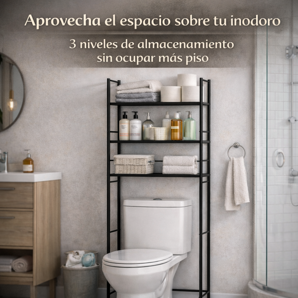 El espacio que tu baño estaba esperando - Organizador de Baño Sobre Inodoro De 3 Niveles