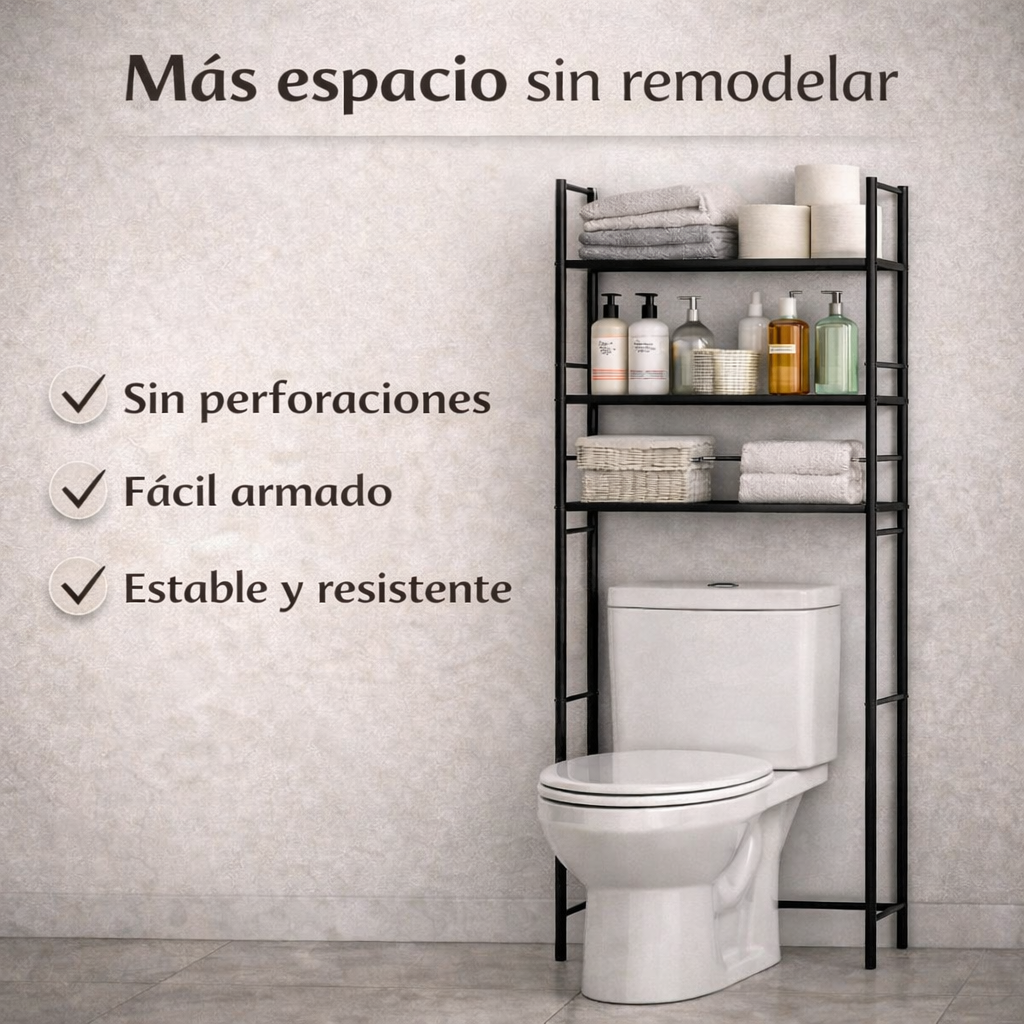 El espacio que tu baño estaba esperando - Organizador de Baño Sobre Inodoro De 3 Niveles