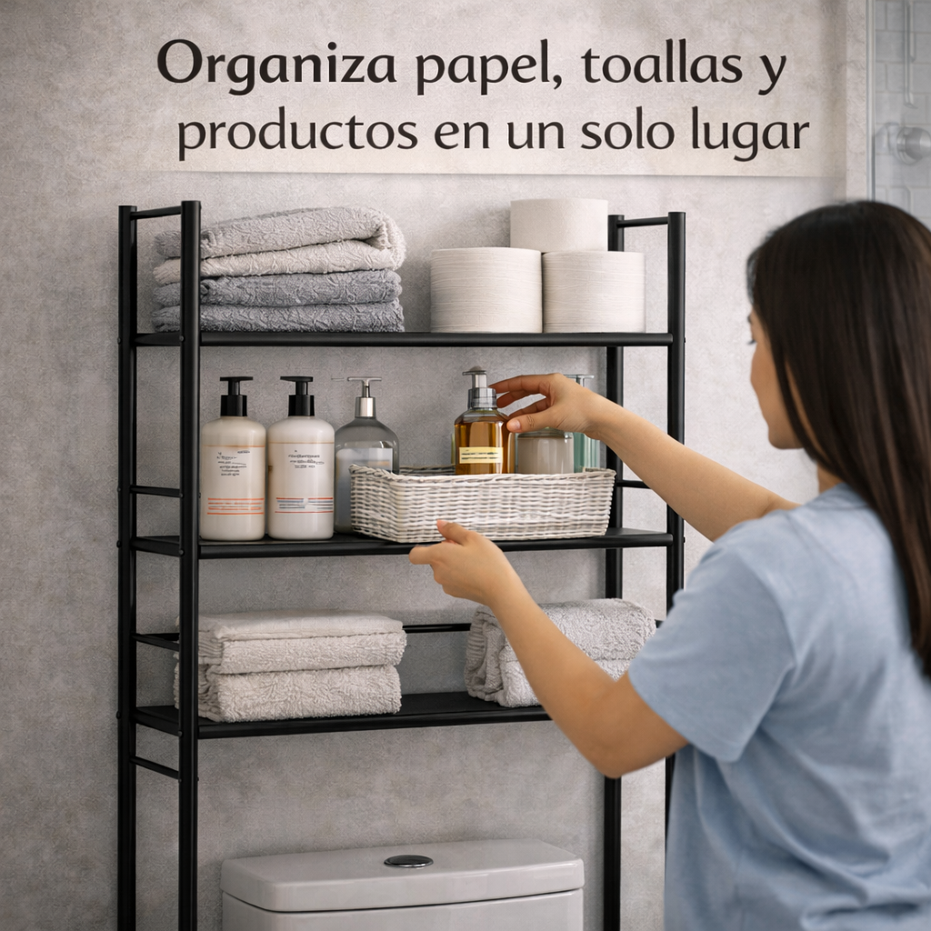 El espacio que tu baño estaba esperando - Organizador de Baño Sobre Inodoro De 3 Niveles