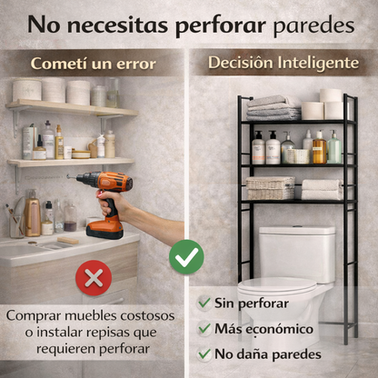 El espacio que tu baño estaba esperando - Organizador de Baño Sobre Inodoro De 3 Niveles