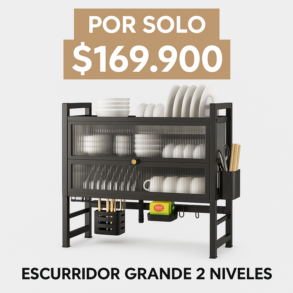 El escurridor que tu cocina estaba esperando - ESCURRIDOR DE PLATOS 2 NIVELES