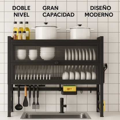 El escurridor que tu cocina estaba esperando - ESCURRIDOR DE PLATOS 2 NIVELES