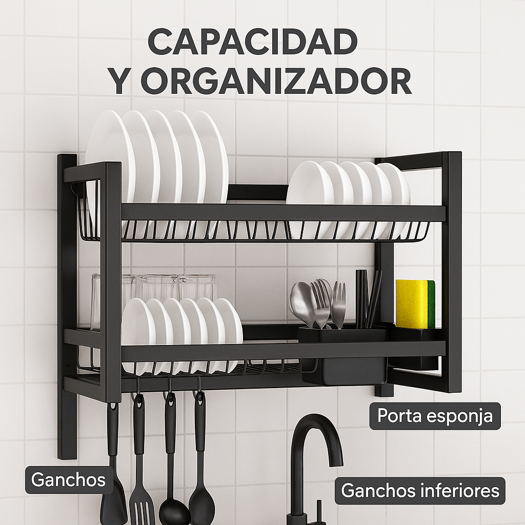 El escurridor que tu cocina estaba esperando - ESCURRIDOR DE PLATOS 2 NIVELES