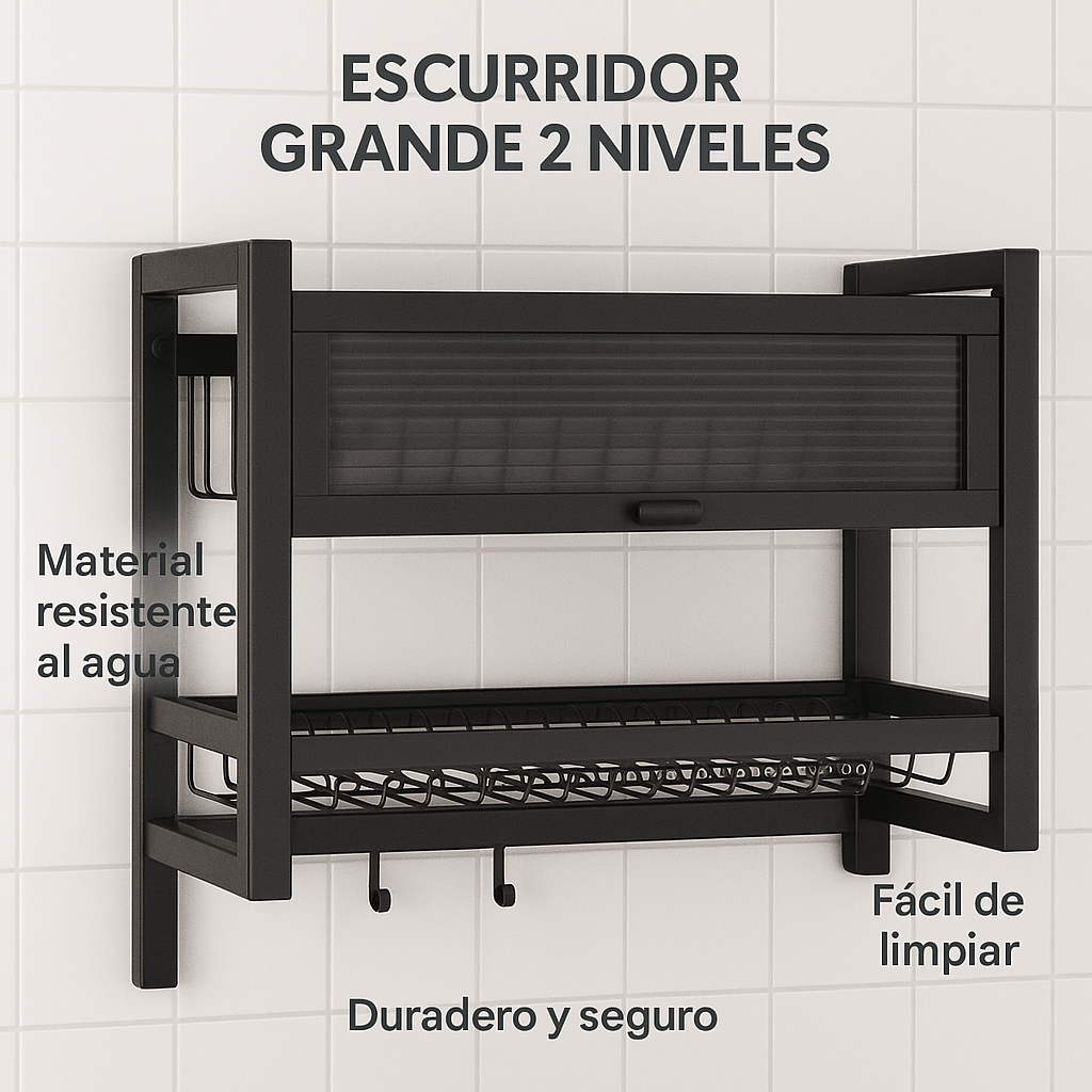 El escurridor que tu cocina estaba esperando - ESCURRIDOR DE PLATOS 2 NIVELES