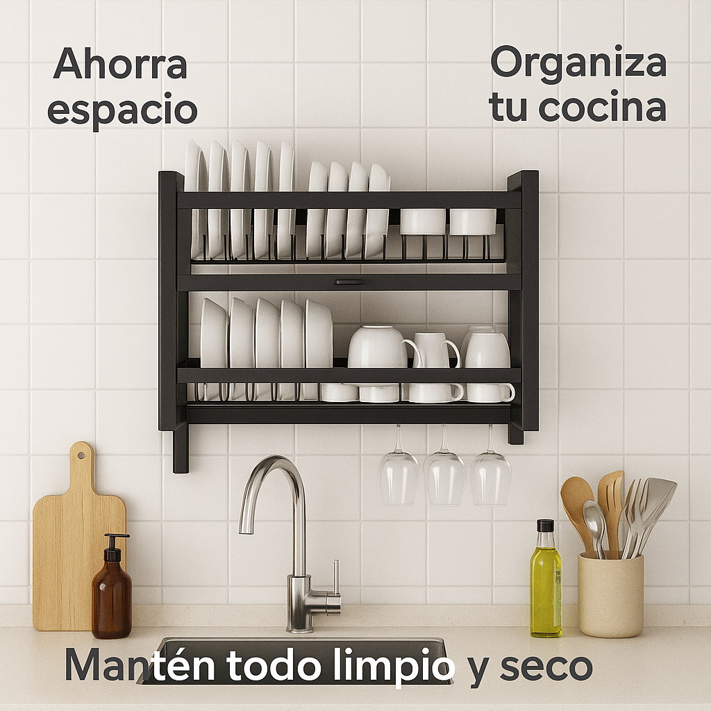 El escurridor que tu cocina estaba esperando - ESCURRIDOR DE PLATOS 2 NIVELES
