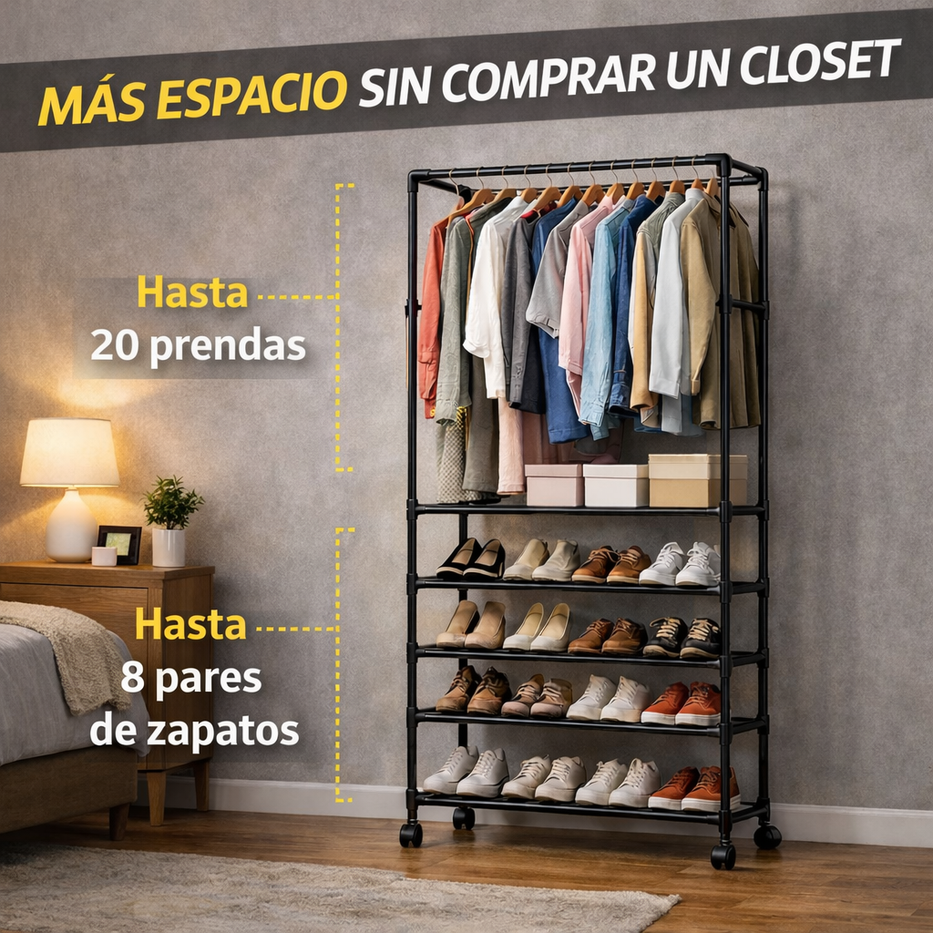 Tu cuarto no es pequeño, solo le falta una solución inteligente de organización - Perchero Zapatero De 4 Niveles