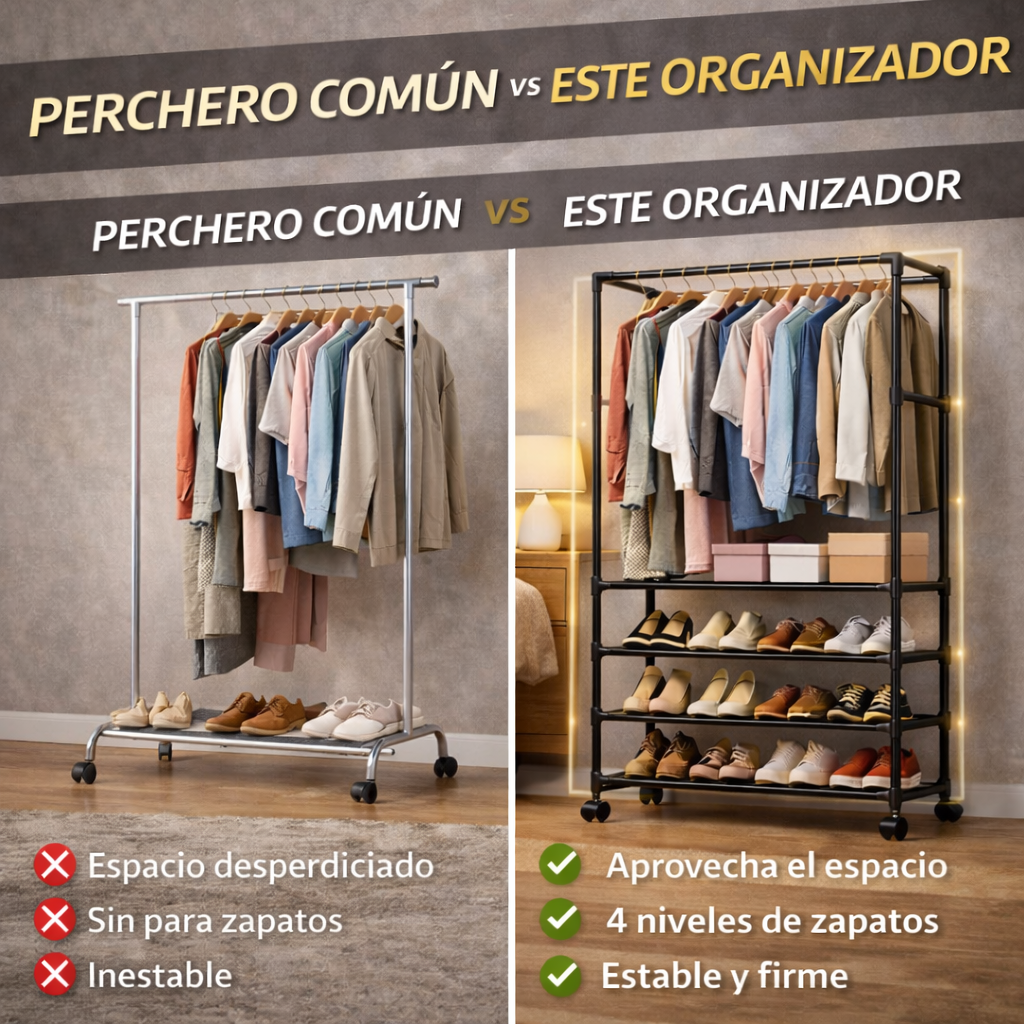 Tu cuarto no es pequeño, solo le falta una solución inteligente de organización - Perchero Zapatero De 4 Niveles