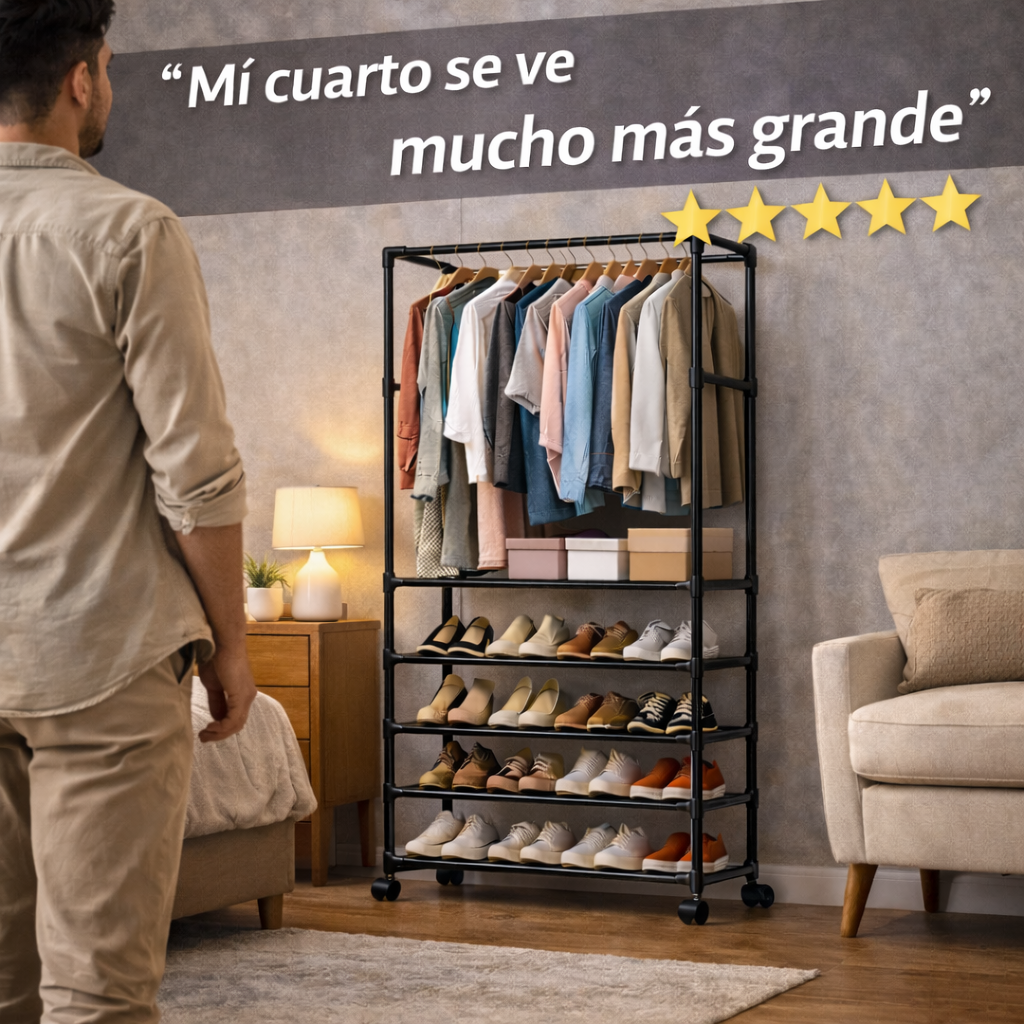 Tu cuarto no es pequeño, solo le falta una solución inteligente de organización - Perchero Zapatero De 4 Niveles