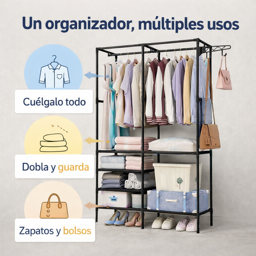 Arma, organiza y disfruta un cuarto más ordenado en minutos - Closet Organizador 3 en 1