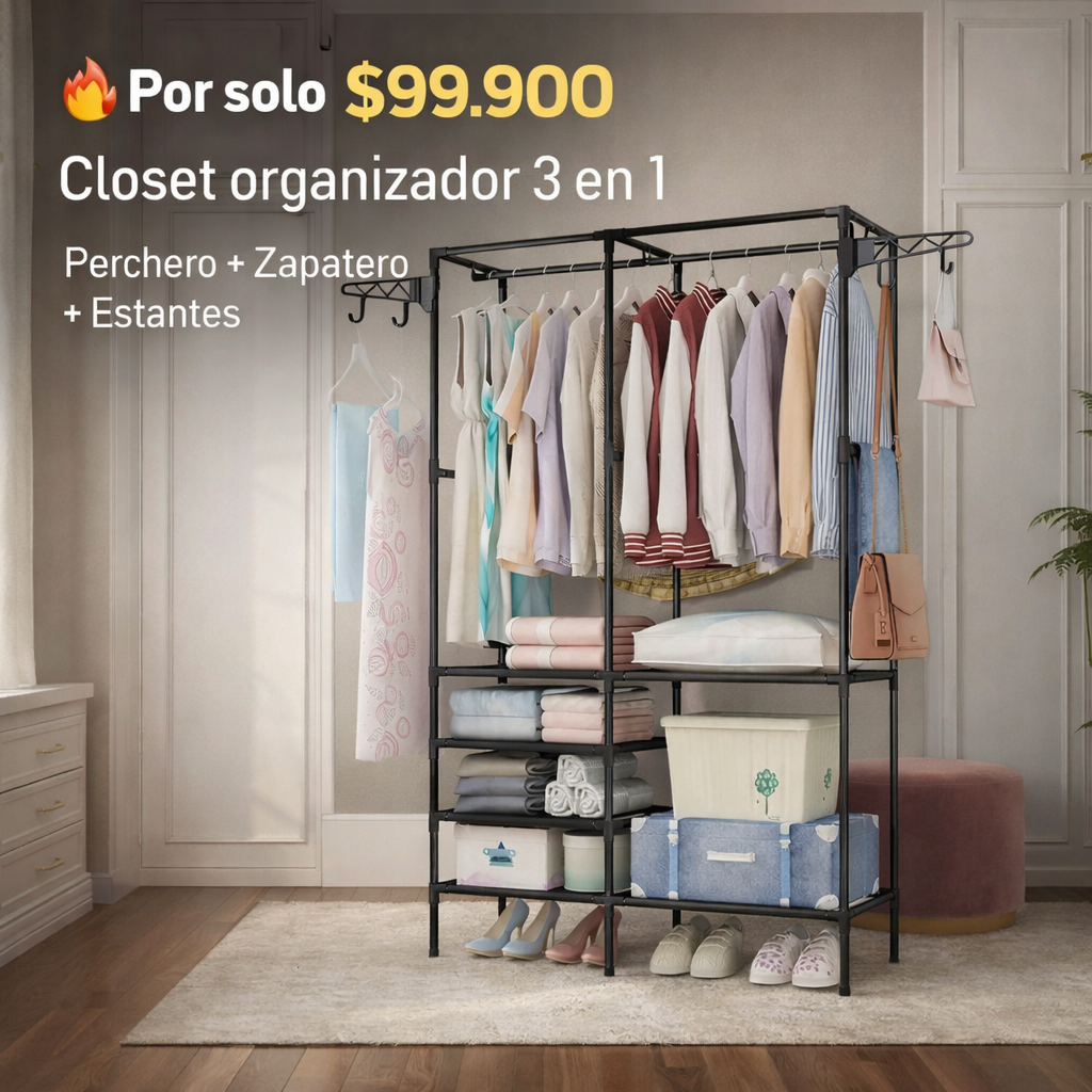 Arma, organiza y disfruta un cuarto más ordenado en minutos - Closet Organizador 3 en 1