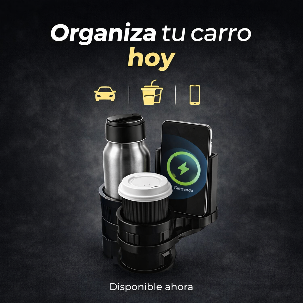 Más espacio, más orden, más comodidad al manejar - Porta Vasos 3 en 1