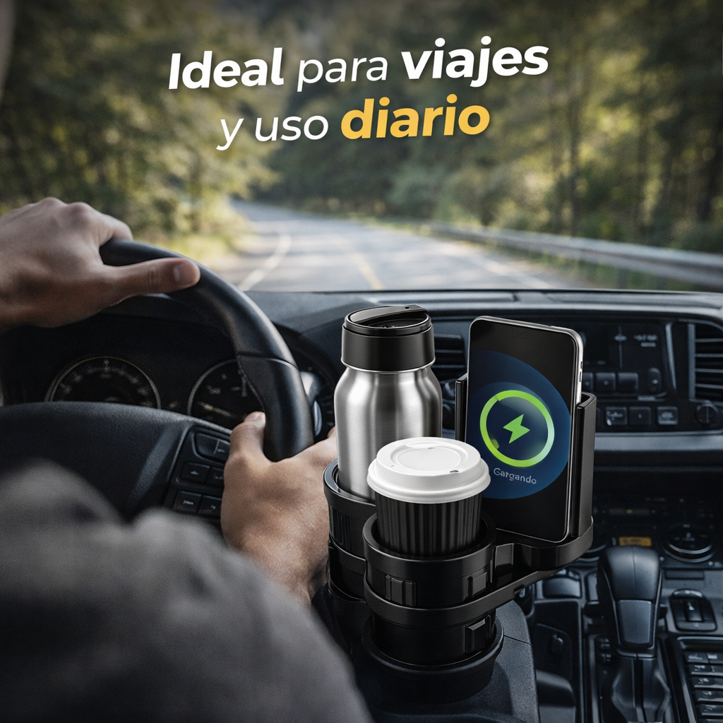 Más espacio, más orden, más comodidad al manejar - Porta Vasos 3 en 1