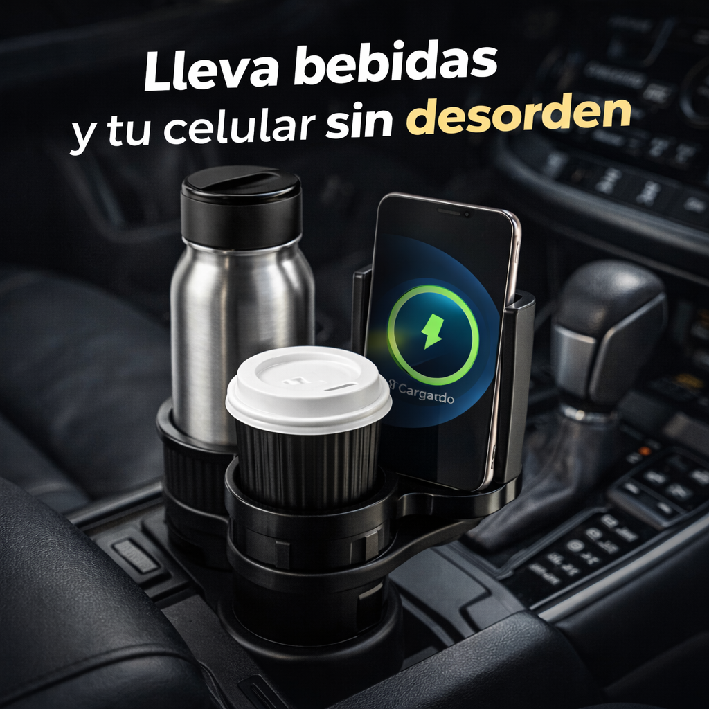 Más espacio, más orden, más comodidad al manejar - Porta Vasos 3 en 1