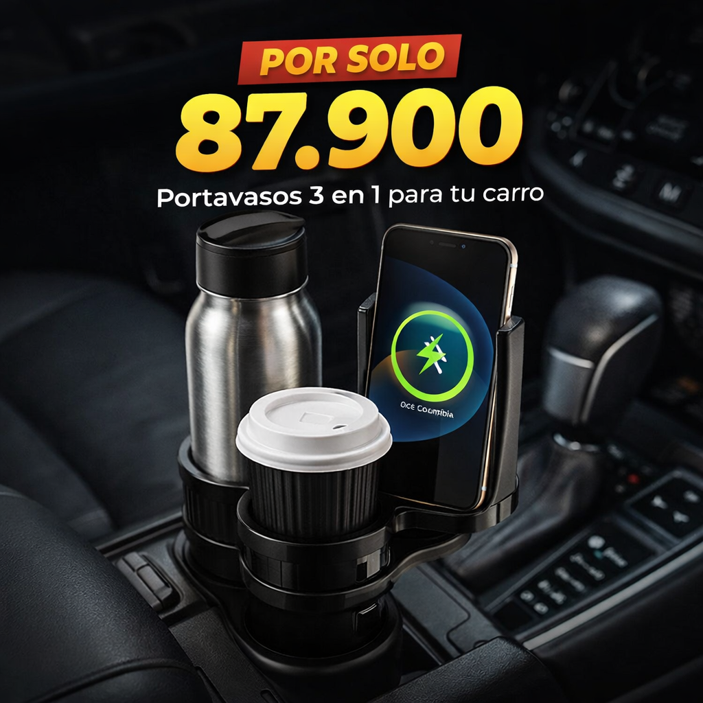 Más espacio, más orden, más comodidad al manejar - Porta Vasos 3 en 1