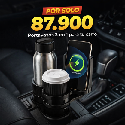 Más espacio, más orden, más comodidad al manejar - Porta Vasos 3 en 1