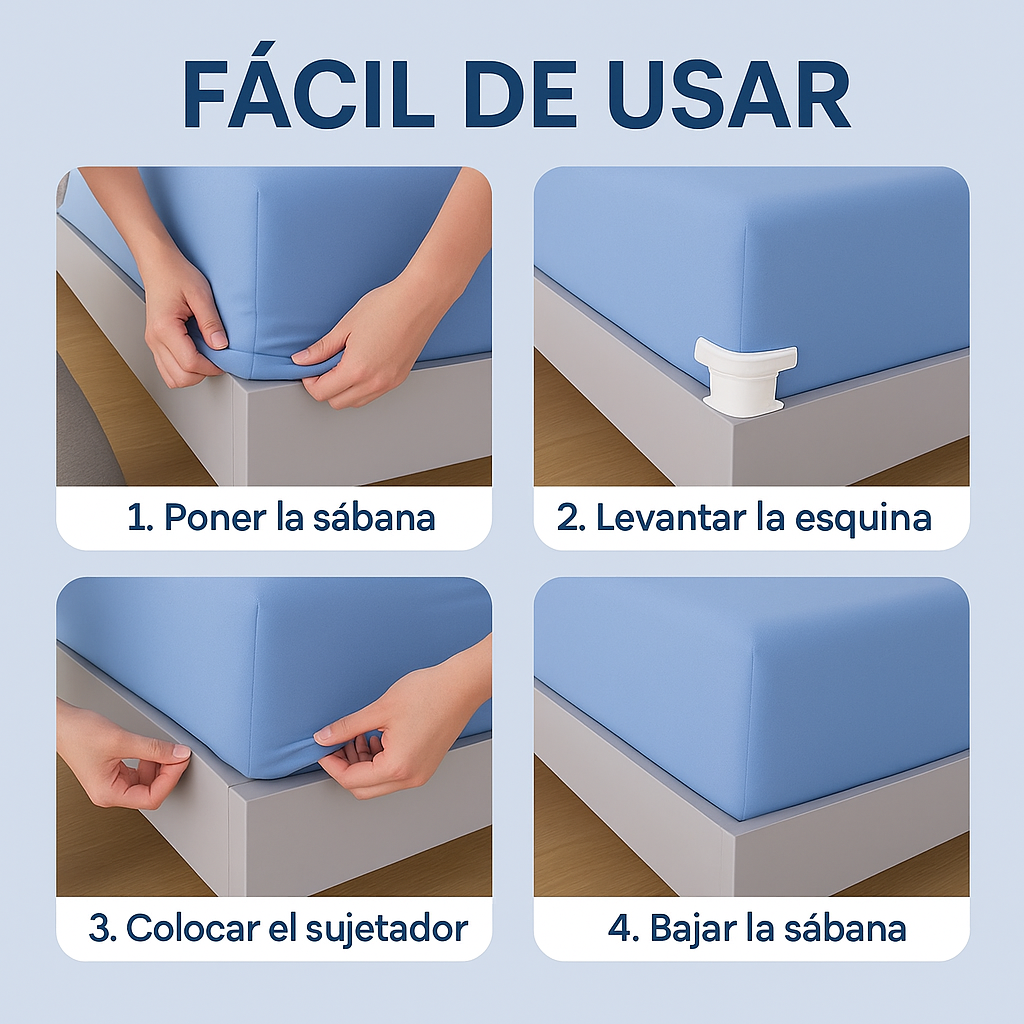 Clips Sujetadores de Sábanas Ajustables – Set x4 – ¡Evita Que Se Suelten!