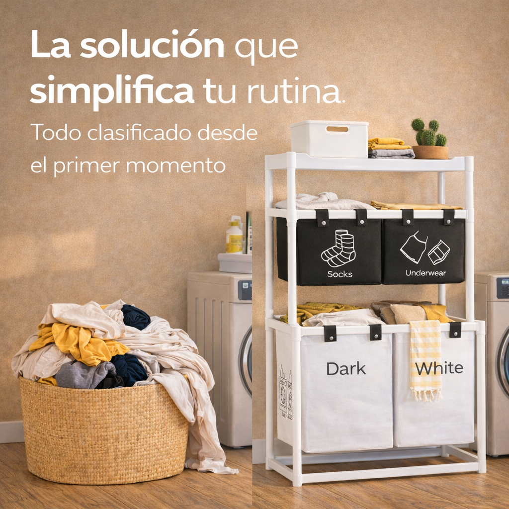 El caos de la lavandería tiene solución - Cesta Organizadora Para Ropa Sucia