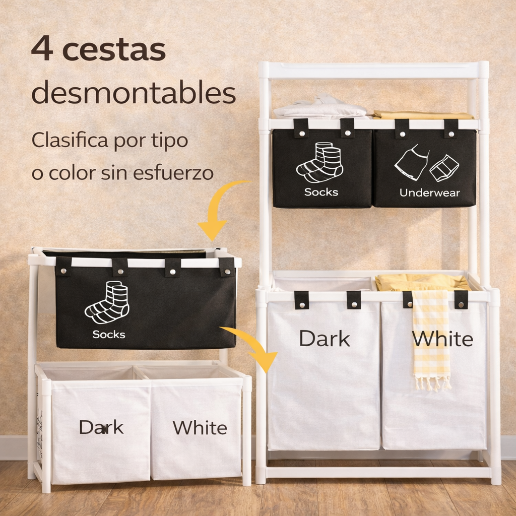 El caos de la lavandería tiene solución - Cesta Organizadora Para Ropa Sucia