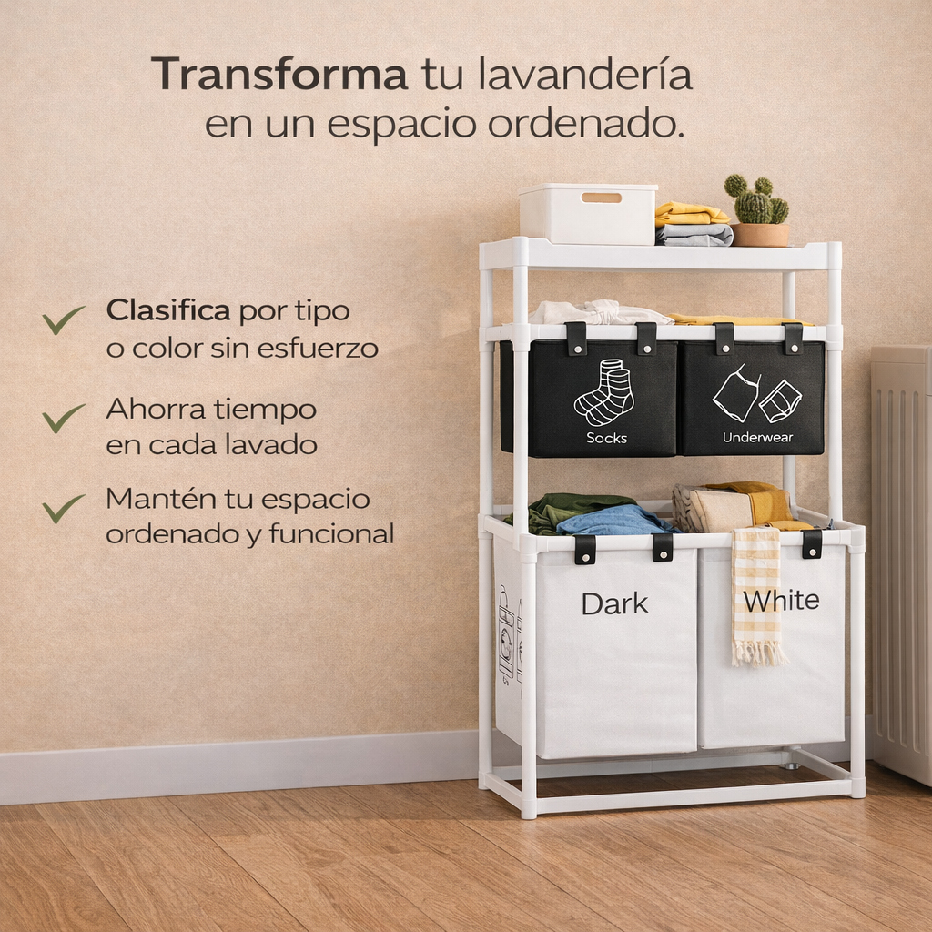 El caos de la lavandería tiene solución - Cesta Organizadora Para Ropa Sucia