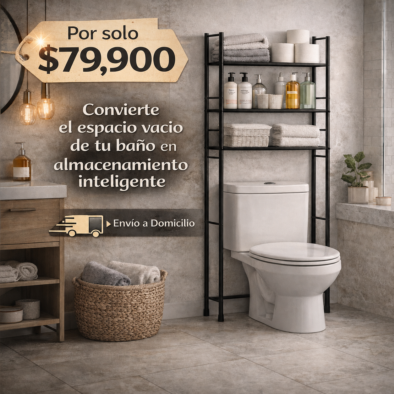 El espacio que tu baño estaba esperando - Organizador de Baño Sobre Inodoro De 3 Niveles