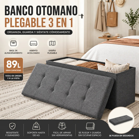 Banco Otomano Plegable Con Baúl De Almacenamiento 43 Pulgada
